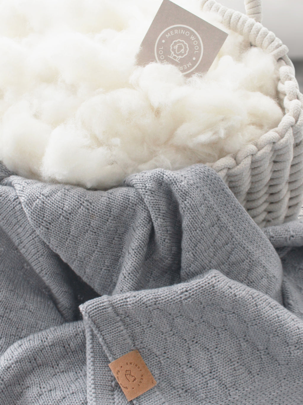 100% Merino Wool Luxury Baby Blanket | BUBBLES, Light Grey
