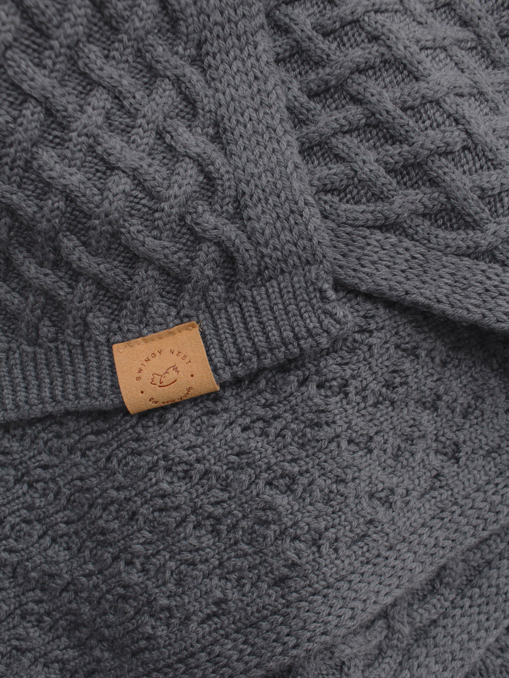 100% Merino Wool Luxury Baby Blanket | BRAIDS, Dark Grey