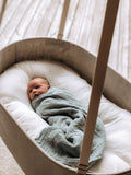 Linen hanging baby bassinet, baby snuggle lounger