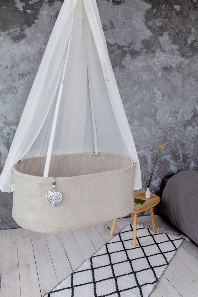 sensory baby bed, hanging linen cradle, swinging cradle,