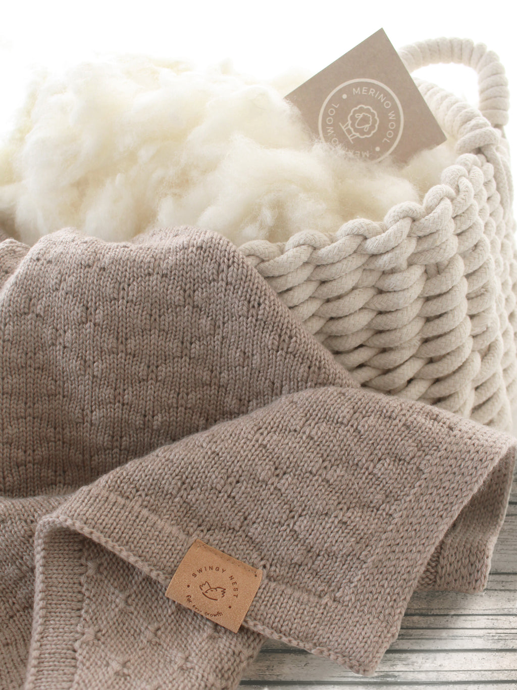 100% Merino Wool Luxury Baby Blanket | BUBBLES, Cacao
