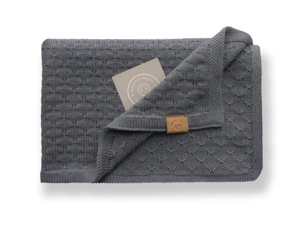 100% Merino Wool Luxury Baby Blanket | BUBBLES, Dark Grey
