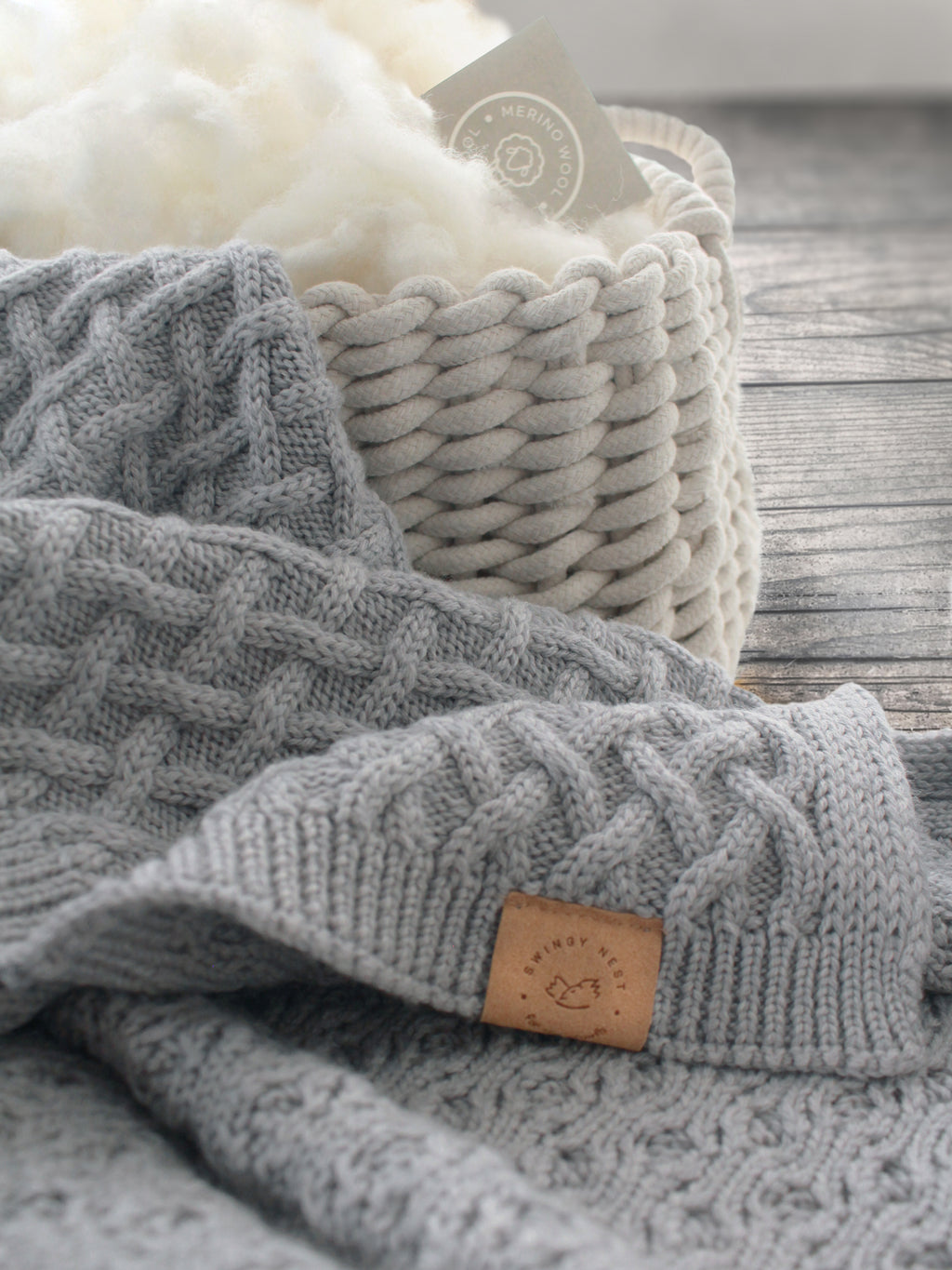 100% Merino Wool Luxury Baby Blanket | BRAIDS, Light Grey
